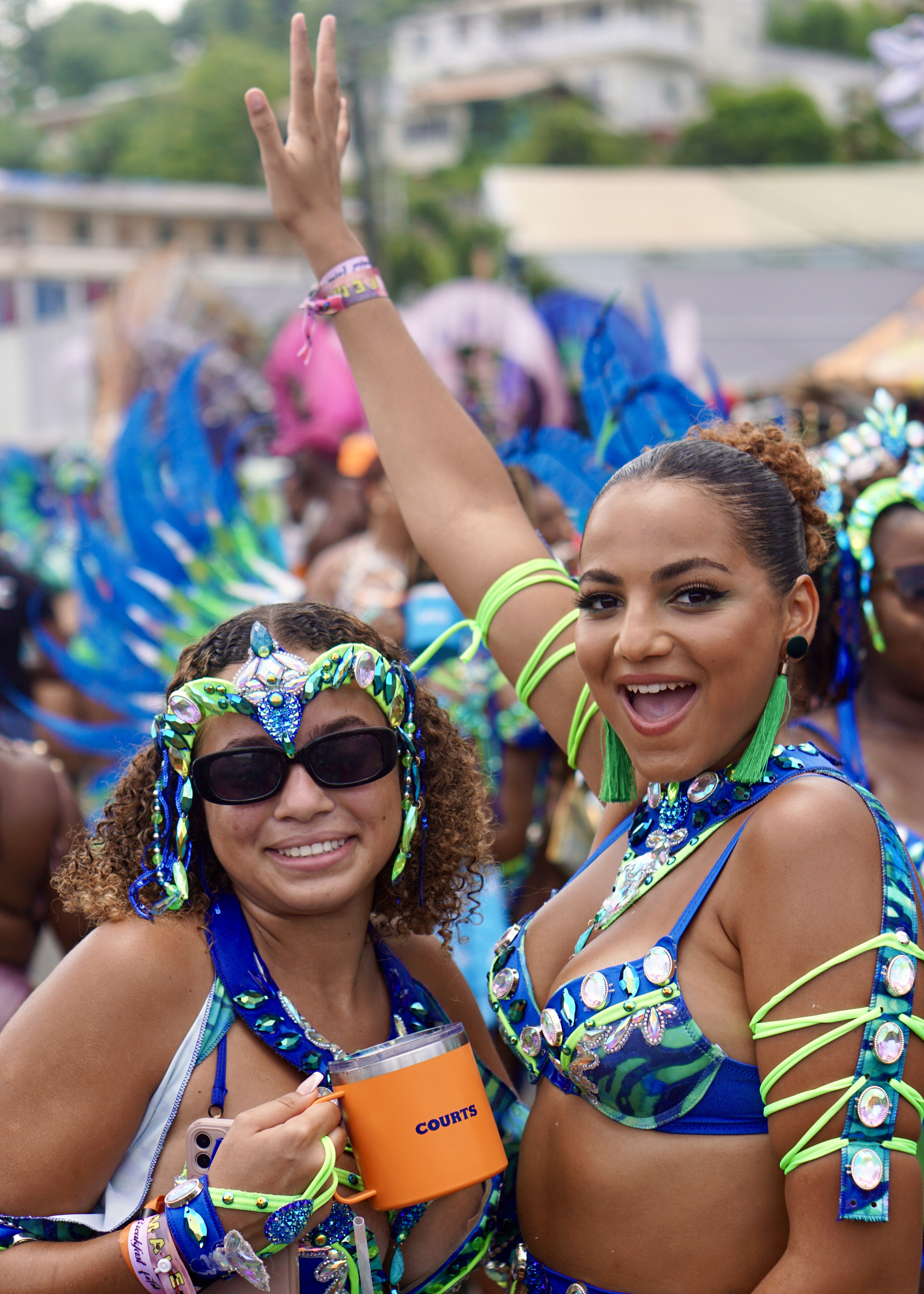 Twp beautiful women in their st lucia carnival costume smiling