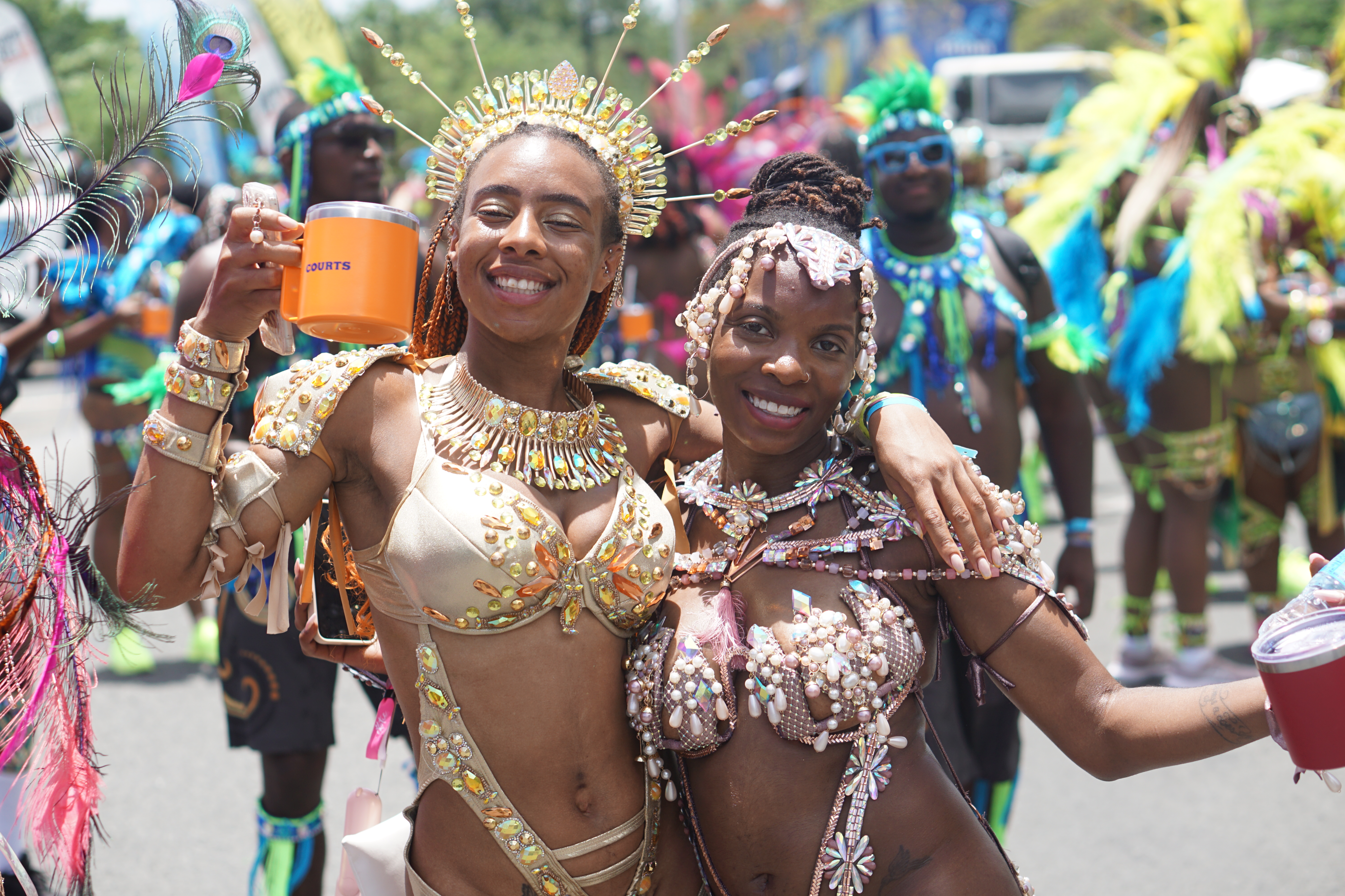 Beautiful women in their st lucia carnival costume smiling