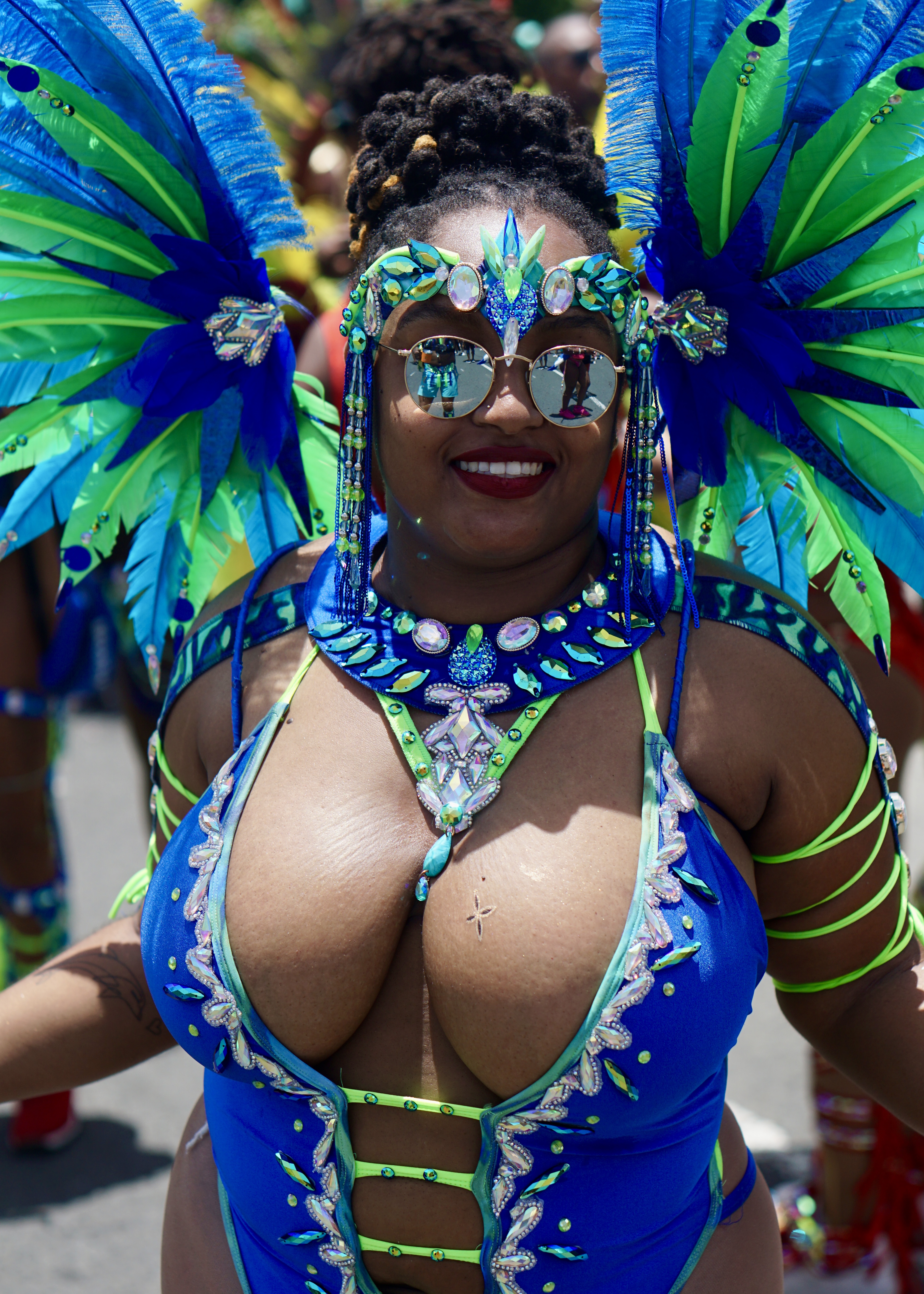 Beautiful woman in her st lucia carnival costume smiling